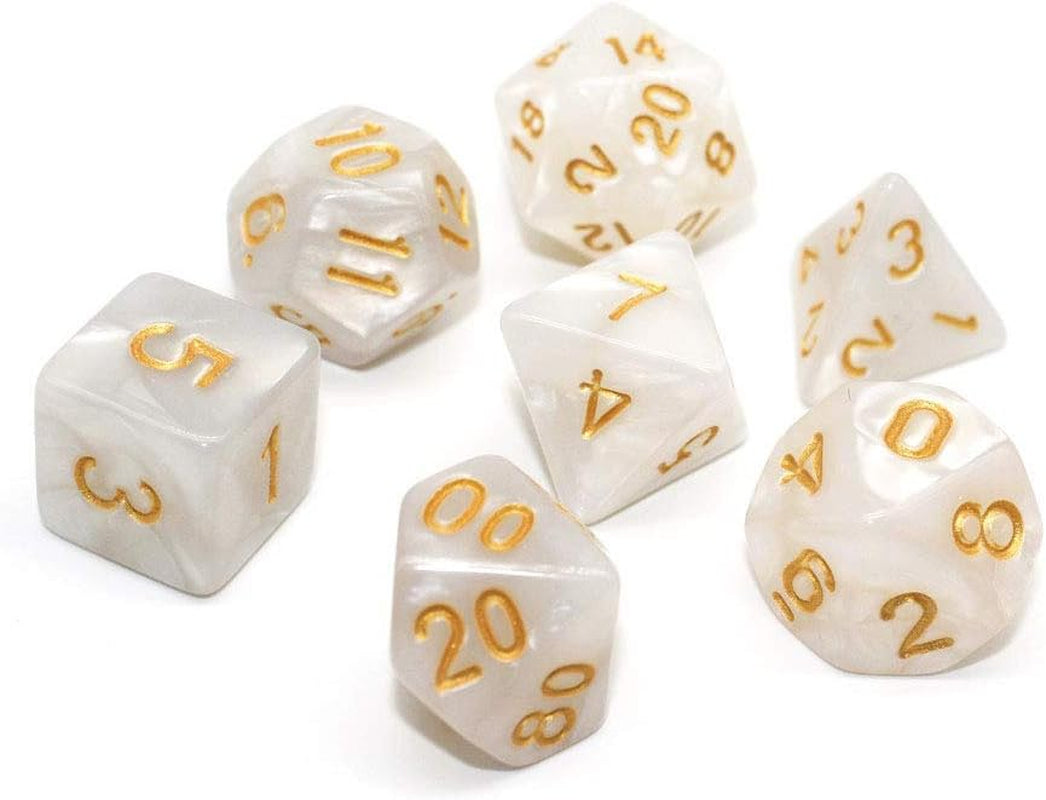 DND Dice Set Pearl White RPG 7-Die Dice Set Fit Dungeons and Dragons(D&D) Pathfinder MTG Role Playing Games Polyhedral Dice with Dice Pouch