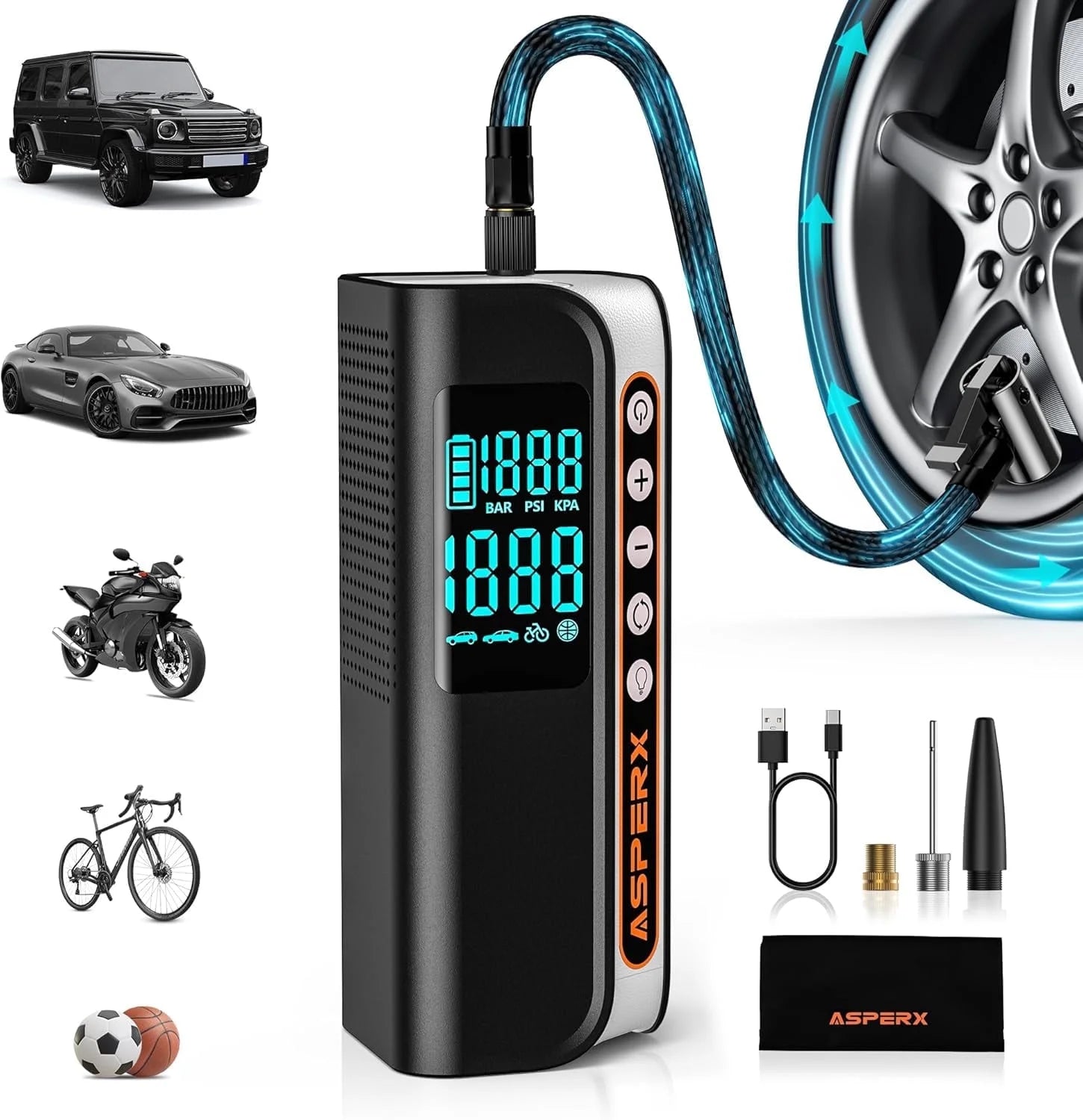 Electric Tire Inflator,Portable 160PSI Car Air Compressor with Pressure Detection,Emergency LED Light,Digital Tire Pump-Automatic Shutoff