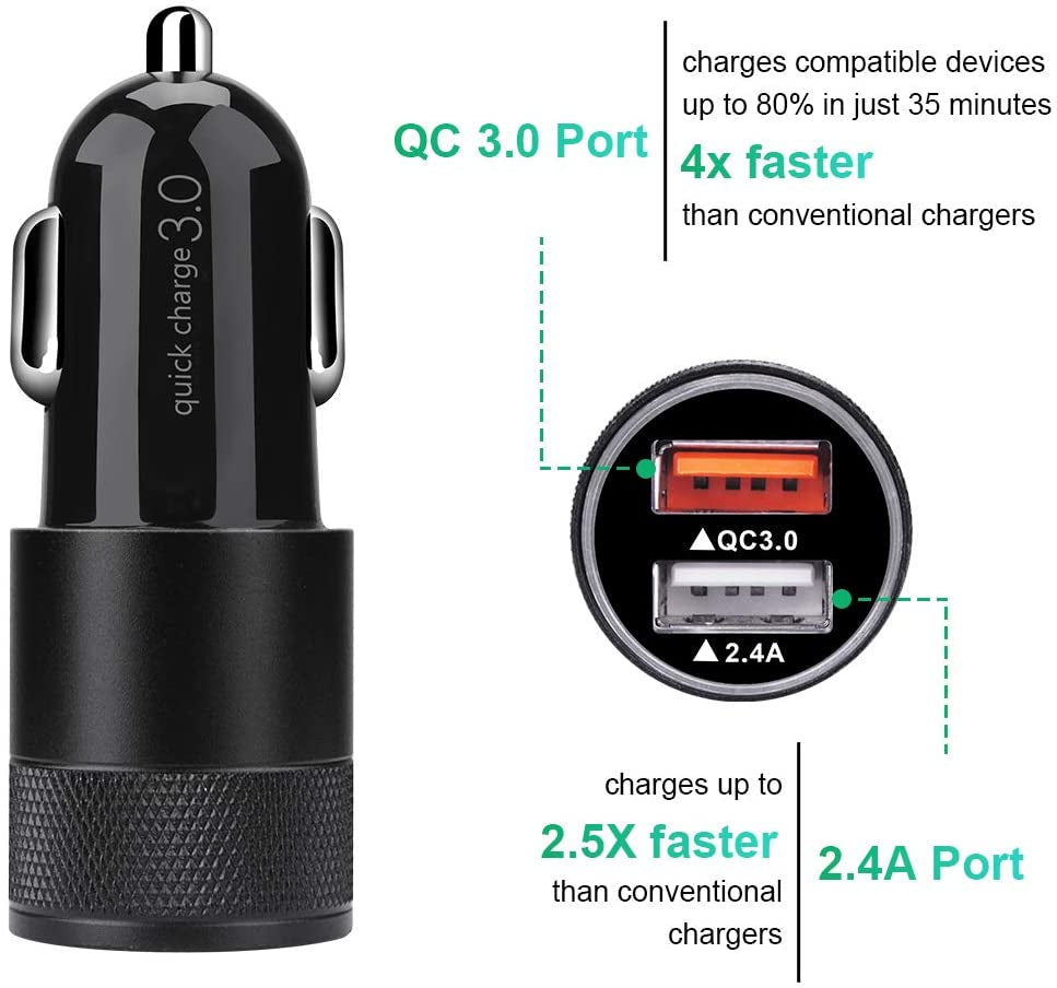 Fast Car Charger, Quick Charging 5.4A/30W Phone USB Adapter Rapid Plug 2 Port Cigarette Lighter Auto Charger Flush Compatible Samsung, Tablet, Iphone, Ipad, LG, Automobile Charger