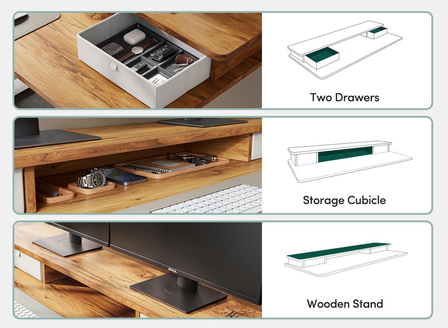 48 X 24 Inch Height Adjustable Electric Standing Desk with Double Drawer, Stand up Desk with Storage Shelf, Sit Stand Desk, Light Wood